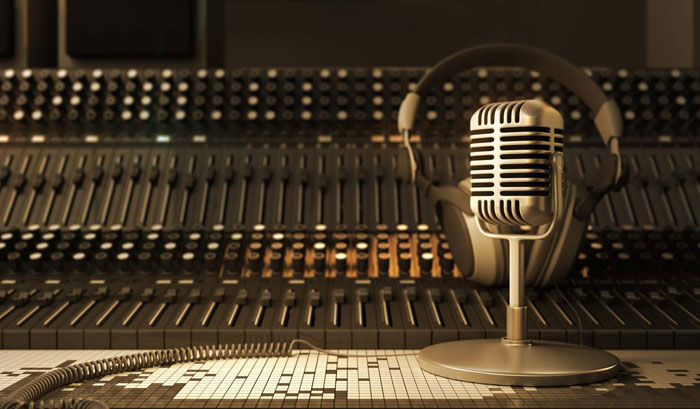 radio microphone in front of sound board